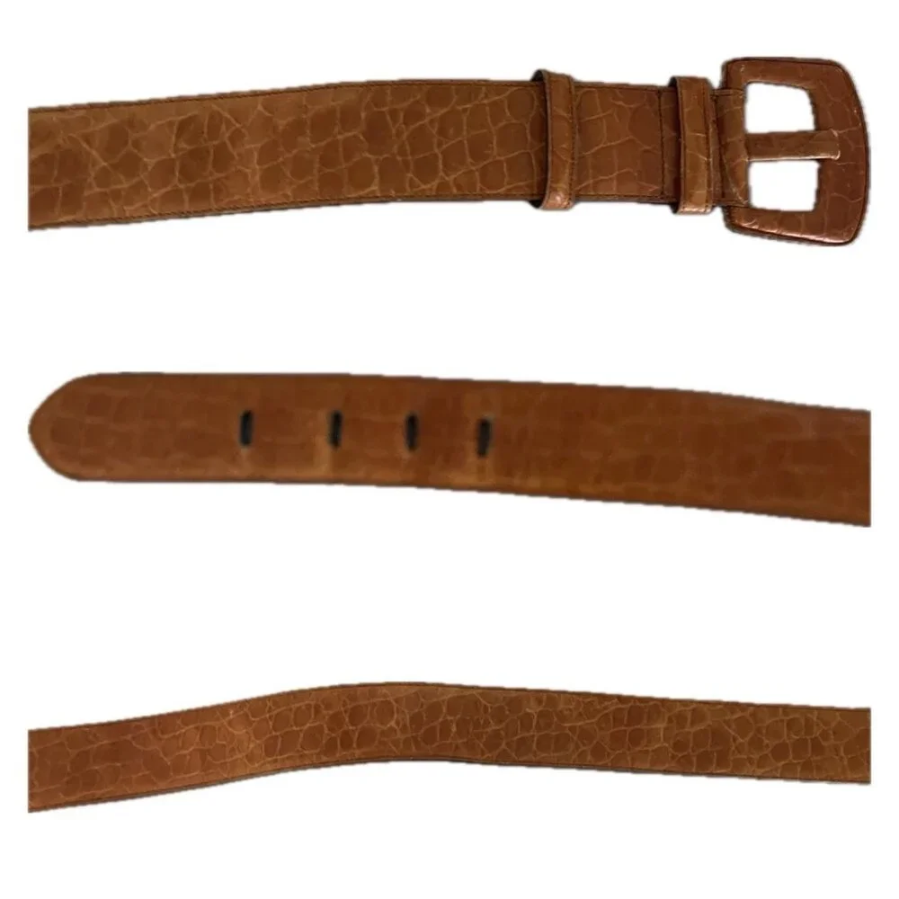 Vintage Alan Austin Women’s Genuine Leather Belt Brown M 33.5” 85cm Italy